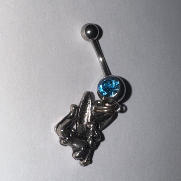 Tink Fairy with Aqua Blue gem, Fairy Design Dangle Belly Ring - Picture 6 of 15